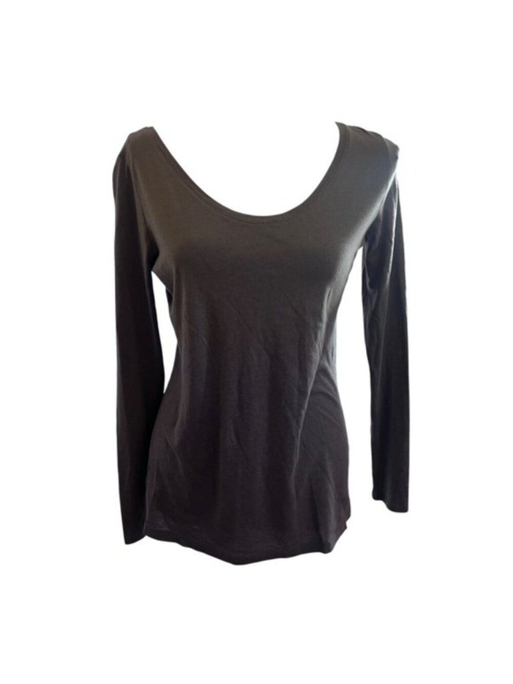 Ann Taylor Loft Long Sleeve Scoop Neck Charcoal Gray Tee Womens Size L